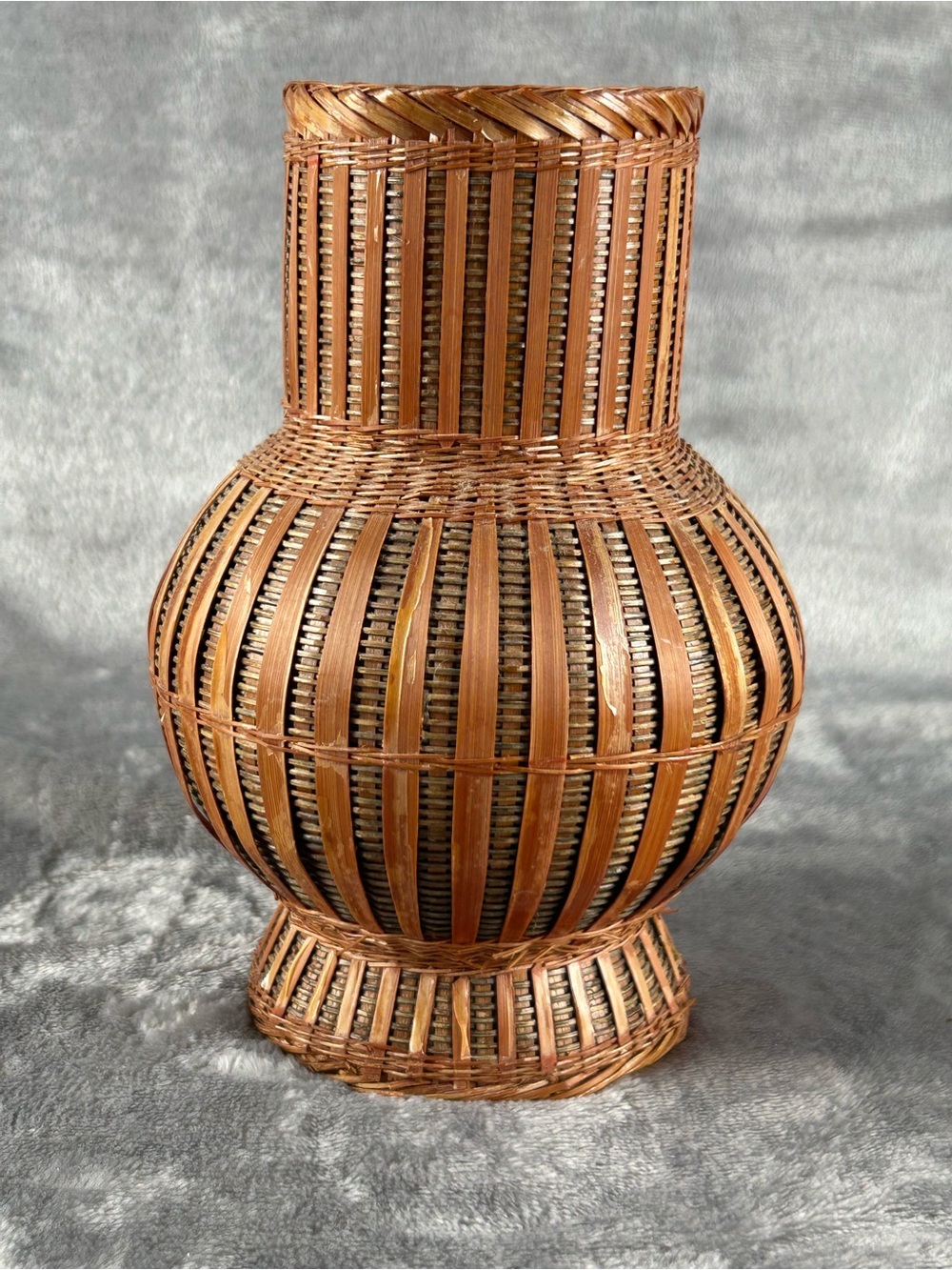 Vintage Wicker Vase Handwoven Rattan Boho Rustic Brown Small Decor